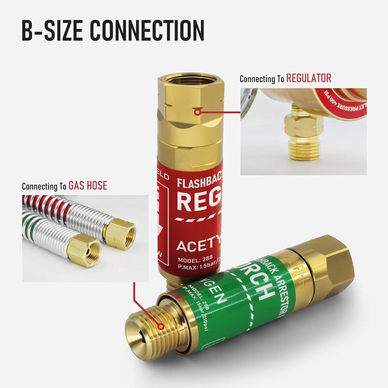RX WELD Oxygen Acetylene Flashback Arrestors Set Regulator End - Standard "B" 9/16-18UNF Threads Size - Image 5